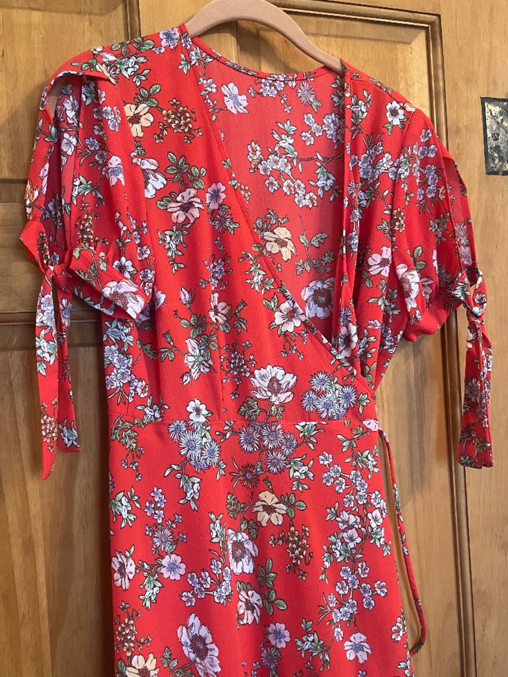 Red Floral Midi Wrap Dress